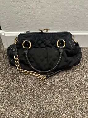 Marc Jacobs Black Quilted Frame Satchel with Gold Chain